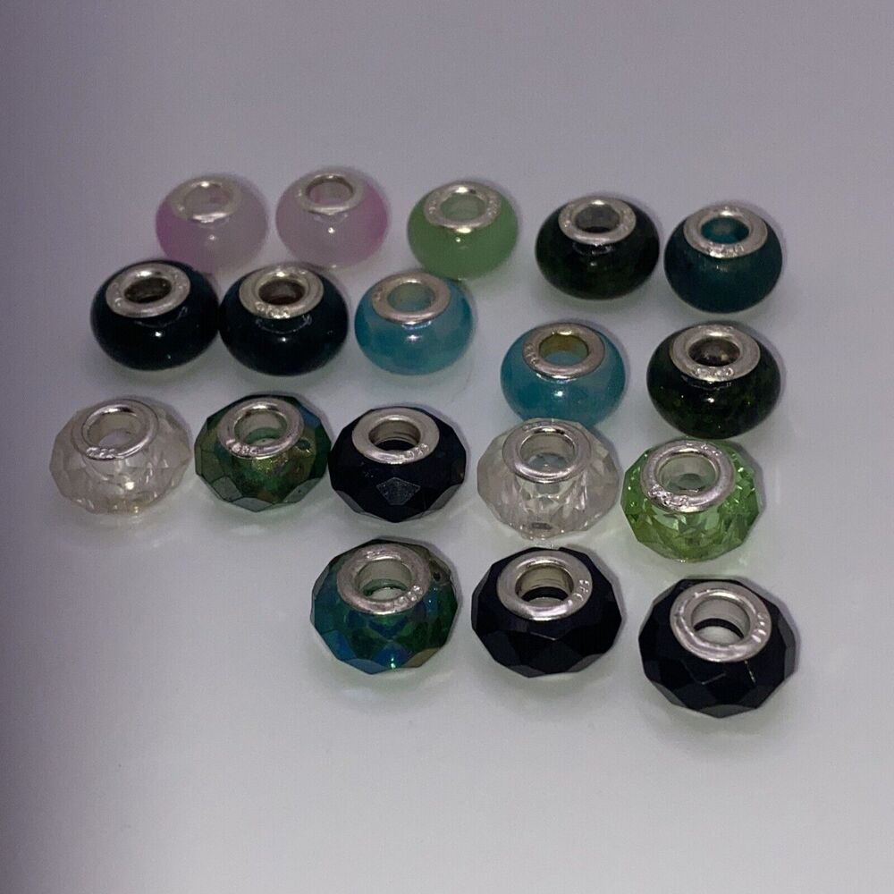 925 Silver Multicolor Vintage Murano Style Bead Charm 1/2” Plastic Glass Green